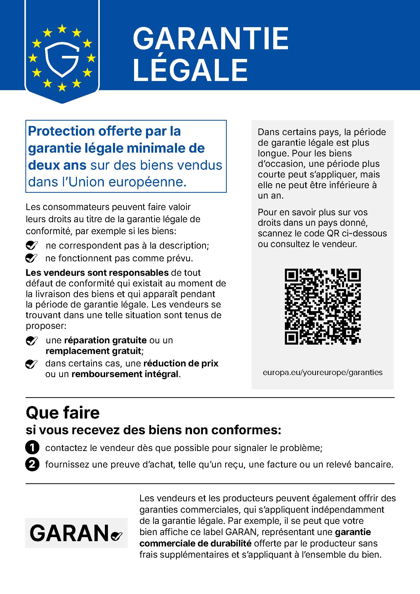Vos droits au titre de la garantie légale